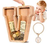 SummiDate Wooden Letter Money Box for Kids, Personalised Piggy Bank for Boys Girls Toddler, Alphabet V Money Banks| Coin Bank Birthday Gift for Kids|Children's Gift(Initial-V)