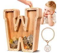 SummiDate Wooden Letter Money Box for Kids, Personalised Piggy Bank for Boys Girls Toddler, Alphabet W Money Banks| Coin Bank Birthday Gift for Kids|Children's Gift(Initial-W)