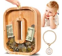 Summidate Wooden Letter Piggy Bank Personalised Money Box Kids Alphabet O | Kids Lockable Money Box for Saving, Large Reusable Savings Bank for Children, Birthday Gift, Christmas Gift and Nursery Decor