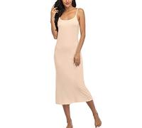 Summienlink Women's Full Slip for Under Dresses Sexy Long Sleeveless Nightgown Cami Dress - beige - Large
