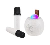 summina Karaoke Machine Wireless Microphone and Speaker Set with 2 Microphone Gifts for Birthday Party Desktop Outdoor Home KTV Set Disco LED Lights Handheld Mic Portable (White)