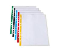 SUMMIT 100 Multi-Colour Punched Poly Pockets A4, Extra Durable Plastic Wallets, 50 Micron