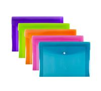 SUMMIT A4+ Heavy Duty Plastic Popper Wallets, Assorted Colours, Document Folders, Pack of 5