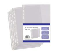 SUMMIT A4 Punched Pockets, Clear Plastic Sleeves, Reinforced Spine, Multi-Hole for Ring Binders, Pack of 200