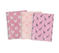 SUMMIT A5 Notebook, Wirebound, Ruled, 160 pages, Pack of 3 Pink Animal Print Notepads