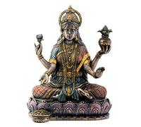 SUMMIT COLLECTION SS-Y-7854 Bronze Hindu Goddess Lakshmi On Lotus Hinduism Display Statue