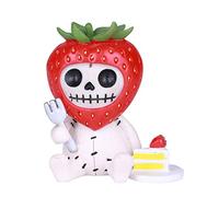 SUMMIT COLLECTION Furrybones Ichigo Signature Skeleton in Strawberry Head Costume with a Fork and Slice of Strawberry Shortcake.