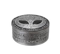 SUMMIT COLLECTION Gifts Polyresin Alien Artifact Decorative Round Metallic Silver Small Storage Box with Ancient Hieroglyphic Design for Jewelry Keys Coins