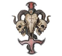 SUMMIT COLLECTION Satanic Devil's Cross Ram Skull Petrine Inverted Cross Wall Sculpture 12 Inches