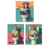 Summit Designs Funny Bathroom Wall Art - Animals Reading Newspaper Prints 8x10 Unframed Quirky Humor Decor Elephant Giraffe Tiger Toilet Art Conversation Set