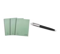 SUMMIT Jotter, A4 Metallic Notebook, Wirebound, Lined, Pack of 3 & Parker Jotter Originals Ballpoint Pen | Classic Black Finish | Medium Point | Blue Ink