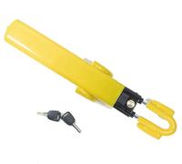 Summit SUM-901 Steering Wheel Lock with Double Hook, Car Anti-Theft Device, High Visibility, Heavy Duty, Universal Fit, Adjustable Length, Yellow, 2 Keys