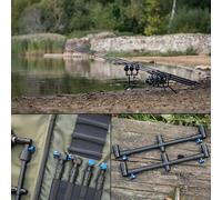 Summit x Lidsters Carp Fishing Rod Pod UK Made Aluminium Black Adjustable 3 Rods With BLUE Screws