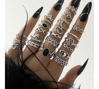 SUMMITDRAGON 22 Pieces Antique Styles Rings With Floral Embossing And Snake TaiJi Yin Yangs Designs Accessory For Daily Wear Unique Designs Rings