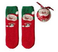 SUMMITDRAGON Cozy Holiday Cartoon Coral Fleece Slipper Socks With Christmas Balls Gift Box Ornament For Gifting And Seasonal Decors Coral Fleece Slipper Socks