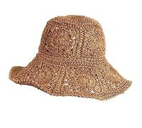 SUMMITDRAGON Floppy Crocheted Straw Hat Breathable Sunshade Hat Holiday Decors Vacation Vintage Panama Women's Khaki