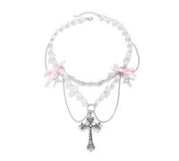 SUMMITDRAGON Gothic Crosses Charm Necklace Edgy Crosses Bowknot Choker With Pearls And Tassels For Party And Daily Wear