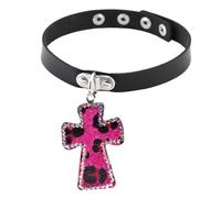 SUMMITDRAGON Leopard Print Cross Pendant Choker Necklace Cross Choker Necklace For Women Girl Gothic Jewelry Party Ornament Leopard Print Adjustable Length