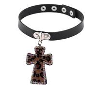 SUMMITDRAGON Leopard Print Cross Pendant Choker Necklace Cross Choker Necklace For Women Girl Gothic Jewelry Party Ornament Leopard Print Adjustable Length