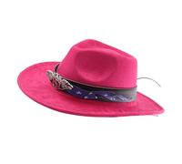 SUMMITDRAGON Woolen Homburg Panama Hat Patriotic Star Trim for Women Men Photo Props Western Unisex Wear Headwear Cowboy Hats Kids Western Rose red