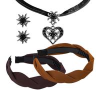 SummitEdge Set of 5 Costume Headband Dirndl Costume Jewellery Women's Set Oktoberfest Headband Women's Braided Wide Hair Band Bavarian Dirndl Jewellery Costume Necklace
