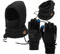 SummitEdge Unisex Balaclava Winter Thermal Hat and Winter Gloves for Men Women, Warm Touch Screen Gloves Windproof Ski Mask Face Cover,Fleece Hat Hood with Neck Warmer Snood (L, Men-Black)