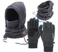 SummitEdge Unisex Balaclava Winter Thermal Hat and Winter Gloves for Men Women, Warm Touch Screen Gloves Windproof Ski Mask Face Cover,Fleece Hat Hood with Neck Warmer Snood (M, Women-Gray)