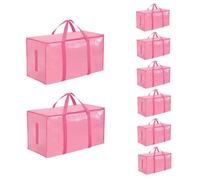 SummitFlare Extra Large Heavy Duty Moving Bags - Waterproof Storage Totes with Reinforced Handles & Zippers, Foldable for College Dorm Essentials, Clothes Storage & Travel (8-Pack Pink)