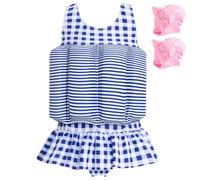 Summshall Baby Girls Swimsuit with Floatation Toddler One Piece Swimsuits Kids Swim Vest Swimwear Float Suit Summer Beach Bathing Suit Blue White