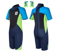 Summshall Kids Wetsuit with Arm Bands 2.5mm Shorty One Piece Child Wetsuits UV Protection Back Zip Thermal Swimsuits for Boys Girls Keep Warm Stretch Diving Suit for Water Sport