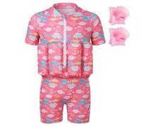Summshall Toddler Swimsuit with Floatation, Baby Boys Girls Floating Bathing Suit Front Zipper Floatie Swim Suit for Summer Beach Pink White
