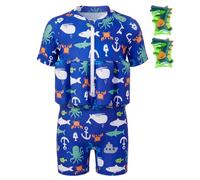 Summshall Toddler Swimsuit with Floatation, Baby Boys Girls Floating Bathing Suit Front Zipper Floatie Swim Suit for Summer Beach Blue White