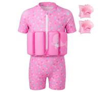 Summshall Toddler Swimsuit with Floatation, Baby Boys Girls Floating Bathing Suit Front Zipper Floatie Swim Suit for Summer Beach Pink