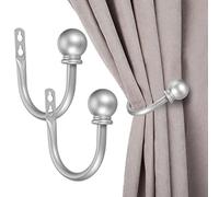 Sumnacaon Set of 2 Metal Decorative Curtain Holdbacks, Wall Mounted Window Drapery Tiebacks for Bedroom, Livingroom, Office Come with Screws, Silver