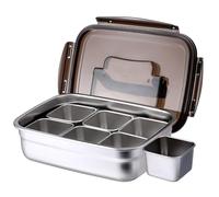 SUMNACON 1 Pc Stainless Steel Snack Tray with 6 Square Removable Compartments, Divided Food Fruit Serving Tray Snack Platter Container with Lid and Handle for Party Picnic