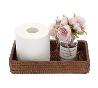 Sumnacon 10 Inch Rattan Bathroom Vanity Tray - Decorative Wicker Toilet Tank Tray for Paper Hand Towel, Vintage Storage Basket Bin for Bathroom Kitchen Toilet Tank Vanity Countertop Table Shelf, Brown