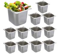SUMNACON 12 Packs 1/6 Size Stainless Steel Steam Table Pans Hotel Pan, 6 Inch Deep Food Storage Organizer Catering Plate Kitchen Dining Plate Storage Pan for Restaurant Buffet Party