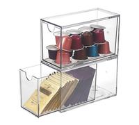 SUMNACON 2 Pack Acrylic Tea Bag Drawer Organizer, Clear Stackable Coffee Capsules Container Countertop Drawer Design Tea Packet Storage Holder Kitchen Spice Packet Storage Organizer (No Tea Bag)