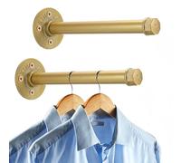 Sumnacon 2 Pcs 10 Inch Industrial Pipe Clothes Bar - Heavy Duty Rustic Metal Coat Hanger with Screws,Wall-Mounted Garment Holder Rack for Bedroom Bathroom Wardrobe Boutique Clothing Store,Gold