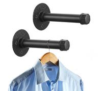 Sumnacon 2 Pcs 5.9 Inch Industrial Pipe Clothes Bar - Heavy Duty Rustic Metal Coat Hanger with Screws, Wall-Mounted Garment Holder Rack for Bedroom/Bathroom/Cabinet/Boutique/Clothing Store, Black