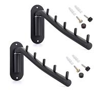 SUMNACON 2 Pcs Stainless Steel Clothes Hanger Rack-Wall Mount Garment Hook with Swing Arm, Sturdy Coat Robe Storage Organizer for Laundry Room Bedrooms Clothing Drying Rack with 5 Hooks, Black