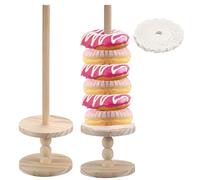 SUMNACON 2 Pcs Wooden Donut Stand Holder Donut Display Stacker Tower, Rustic Style Donut Rack Holder Doughnut Display Stand Party Donut Tower Stand with Absorbing Paper