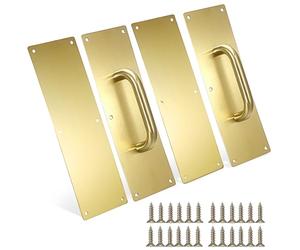 Sumnacon 2 Set 12" Stainess Steel Door Handle Pull & Push Plate - Heavy Duty Gold Gate Handle Bar for Home/Office/Warehouse/Public,Suitable of Wooden/Composite Door with Screws,Brushed