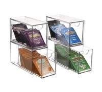 SUMNACON 4 Pack Acrylic Tea Bag Drawer Organizer, Clear Stackable Coffee Capsules Container Countertop Drawer Design Tea Packet Storage Holder Kitchen Spice Packet Storage Organizer (No Tea Bag)