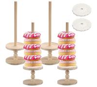SUMNACON 4 Pcs Wooden Donut Stand Holder Donut Display Stacker Tower, Rustic Style Donut Rack Holder Doughnut Display Stand Party Donut Tower Stand with Absorbing Paper