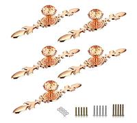 Sumnacon 5 Pcs 6.7 Inch Drawer Dresser Knobs Pull Handles - Crystal Glass Diamond Decorative Knobs with Plate, Cabinet Cupboard Door Knobs with Screws for Kitchen Bathroom Office Decoration, Golden