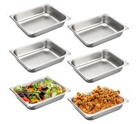 SUMNACON 6 Pack Stainless Steel 1/2 Size Steam Table Pans, 6.5cm Deep Hotel Pan Steam Table Tray Kitchen Restaurant Food Pan Storage Catering Plate Dish (No Lid)