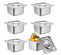 SUMNACON 6 Pcs Stainless Steel 1/6 Size Steam Table Pans with Lids, 10cm Deep Food Service Organizer Hotel Pan Storage Catering Plate Kitchen Dining Plate Storage Pan for Restaurant Buffet Party