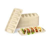 SUMNACON 60 Pcs Disposable Biodegradable Taco Holder Tray, Bagasse Pulp Fiber Recycleable Taco Plate Taco Stand with 5 Dividers, Kitchen Restaurant Taco Holder Stand for Taco Tuesday Party