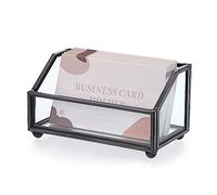 SUMNACON Black Business Card Holder Glass Metal Business Card Stand for Cards Business Cards Stand Business Card Box Business Cards Show Storage for Business Cards for Desk Office